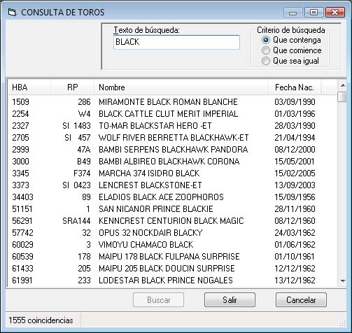 Permite buscar toros en el padrón